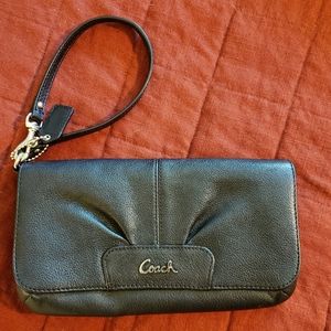 Coach Black Leather Wristlet Clutch Purse